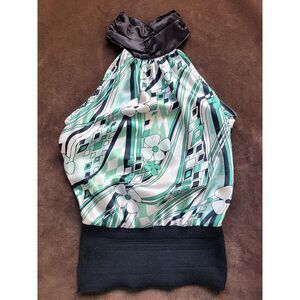 Vintage Soulmates Women's Halter‎ Top Green Size M USA Mod Groovy Retro